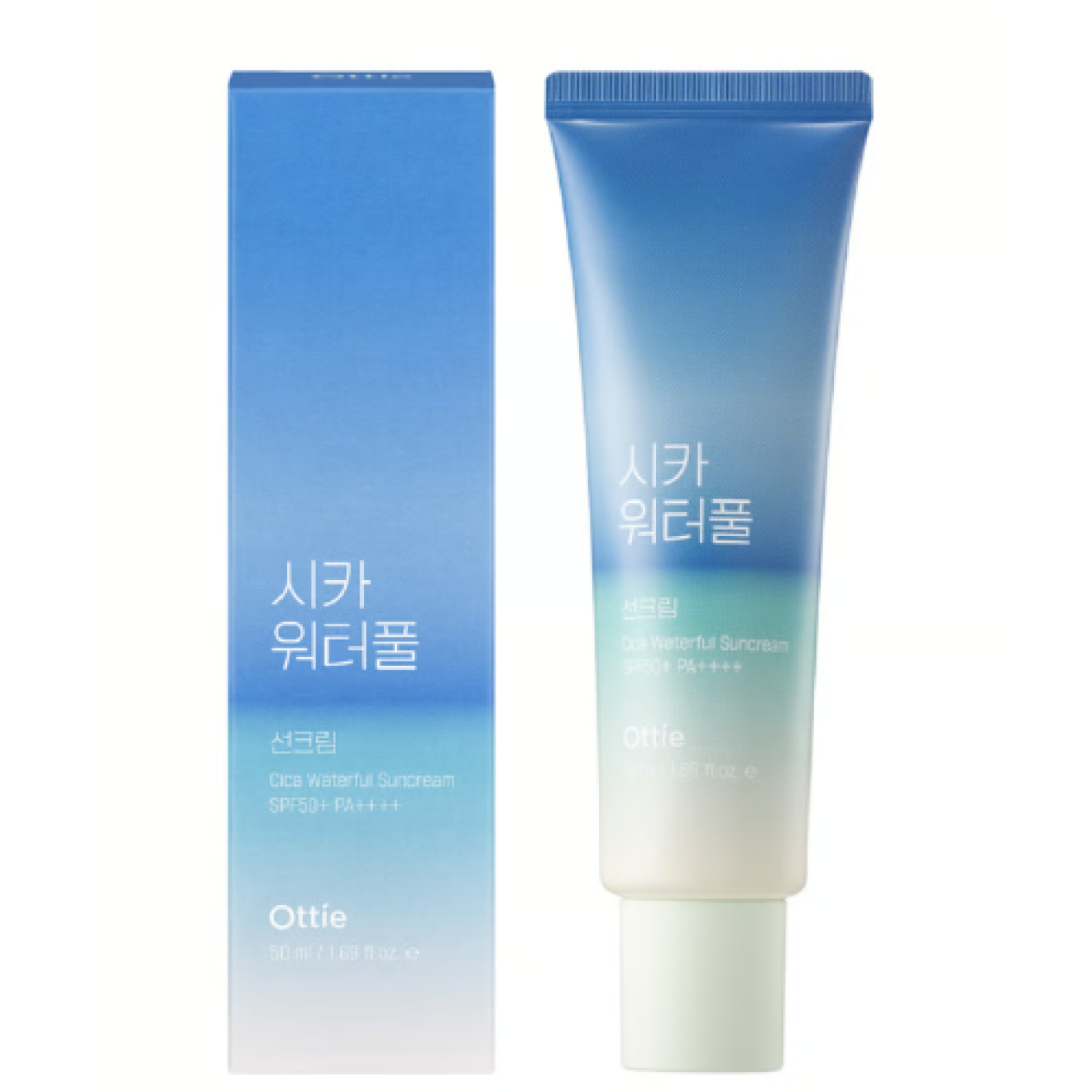 Ottie, Cica Waterful, Hydrating, UV Protection, Sunscreen Cream, For Face, SPF 50+, 50 ml