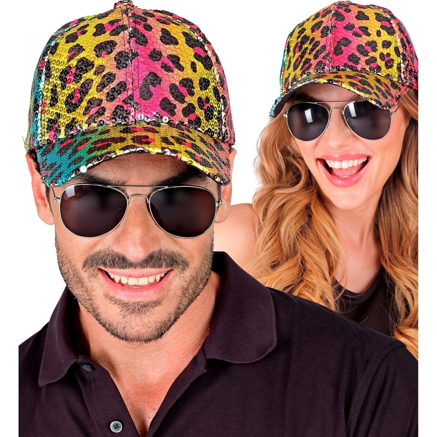 "PAILLETTEN BASECAP IN LEOPARDENMUSTER REGENBOGEN" – Ansicht 3