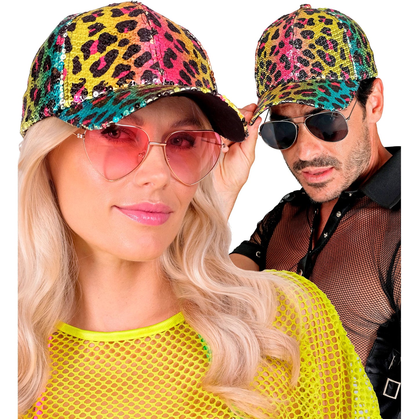 "PAILLETTEN BASECAP IN LEOPARDENMUSTER REGENBOGEN" – Ansicht 4