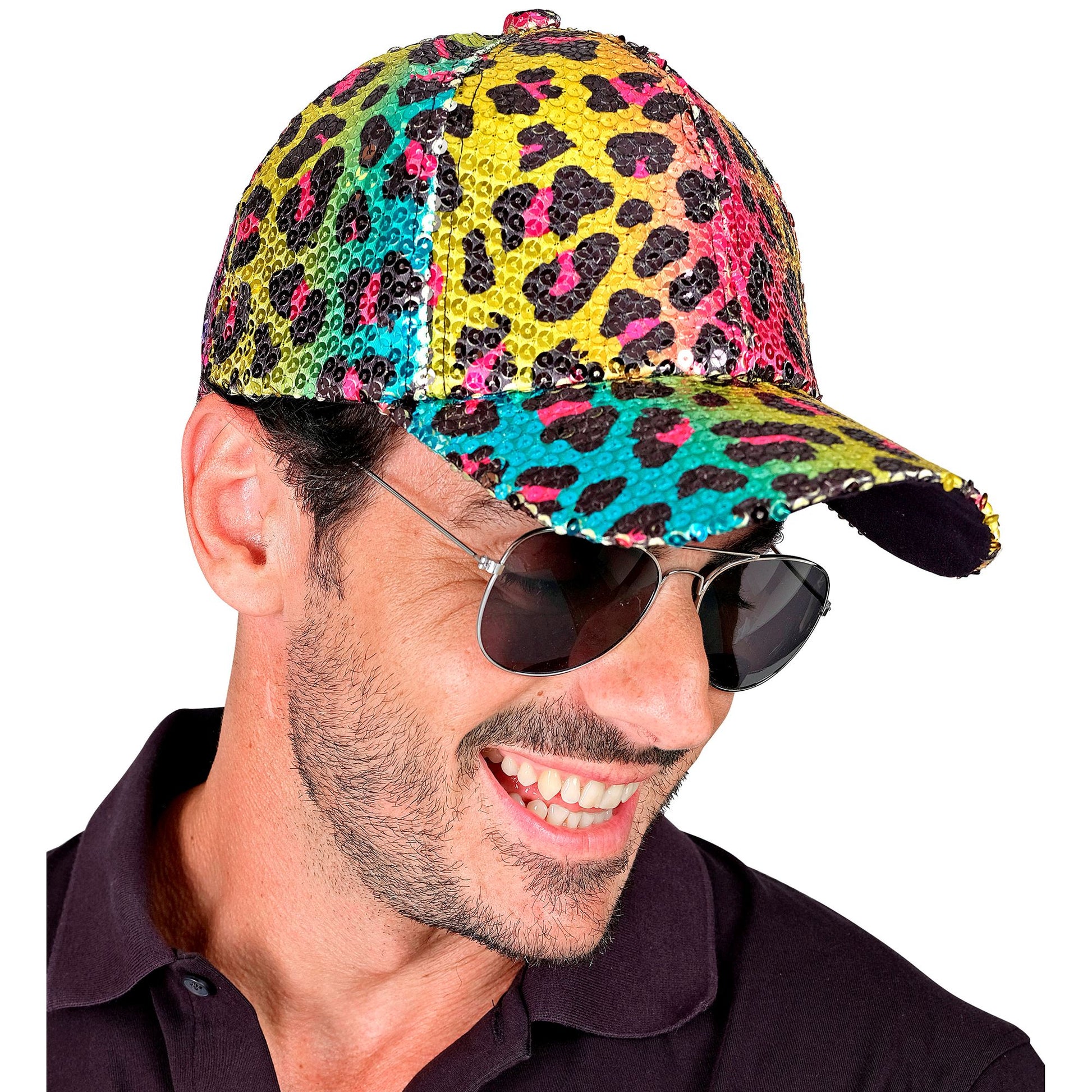 "PAILLETTEN BASECAP IN LEOPARDENMUSTER REGENBOGEN" – Ansicht 5