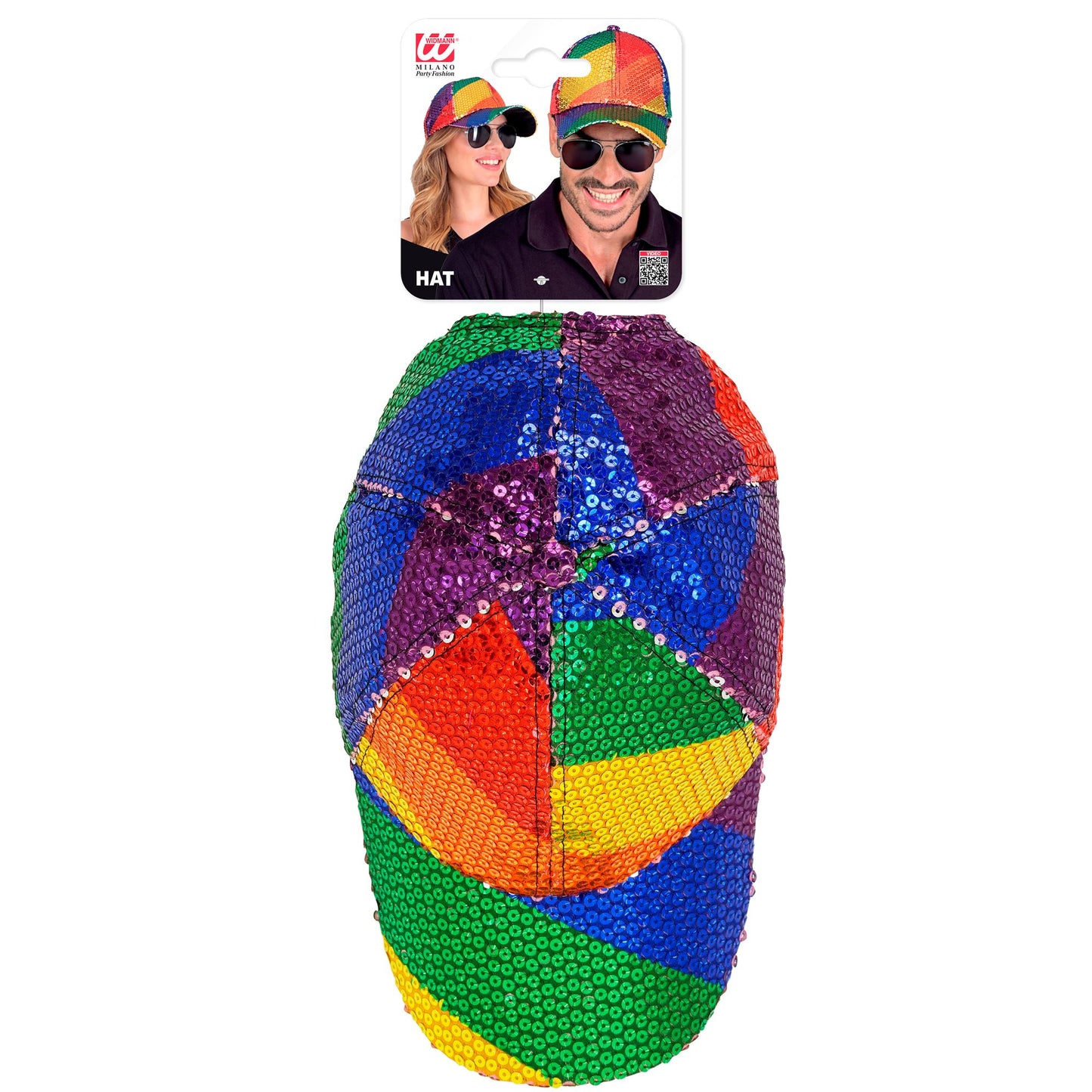 "PAILLETTEN BASECAP IN REGENBOGEN MUSTER" – Detailansicht