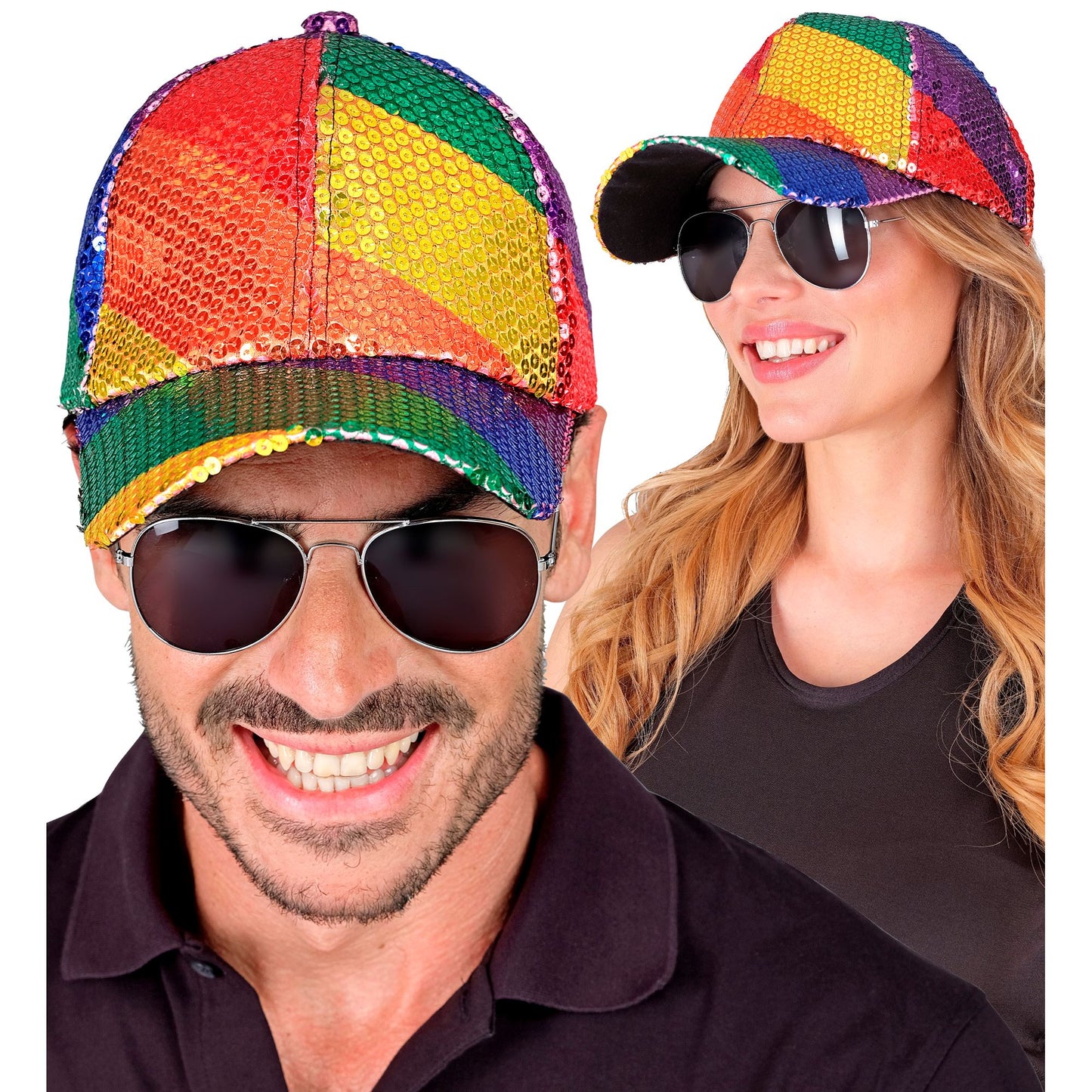 "PAILLETTEN BASECAP IN REGENBOGEN MUSTER" – Ansicht 3