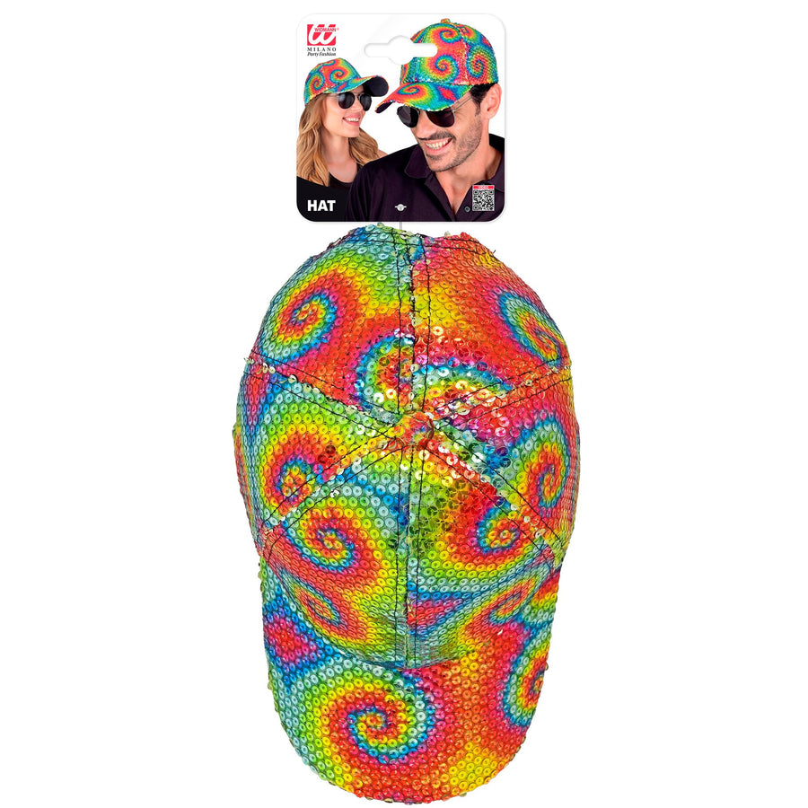 "PAILLETTEN BASECAP IN TIE-DYE MUSTER" – Detailansicht