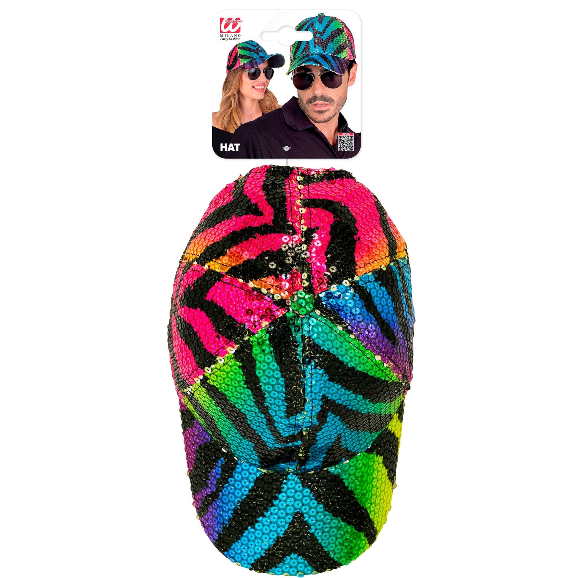 "PAILLETTEN BASECAP IN TIGERMUSTER REGENBOGEN" – Detailansicht