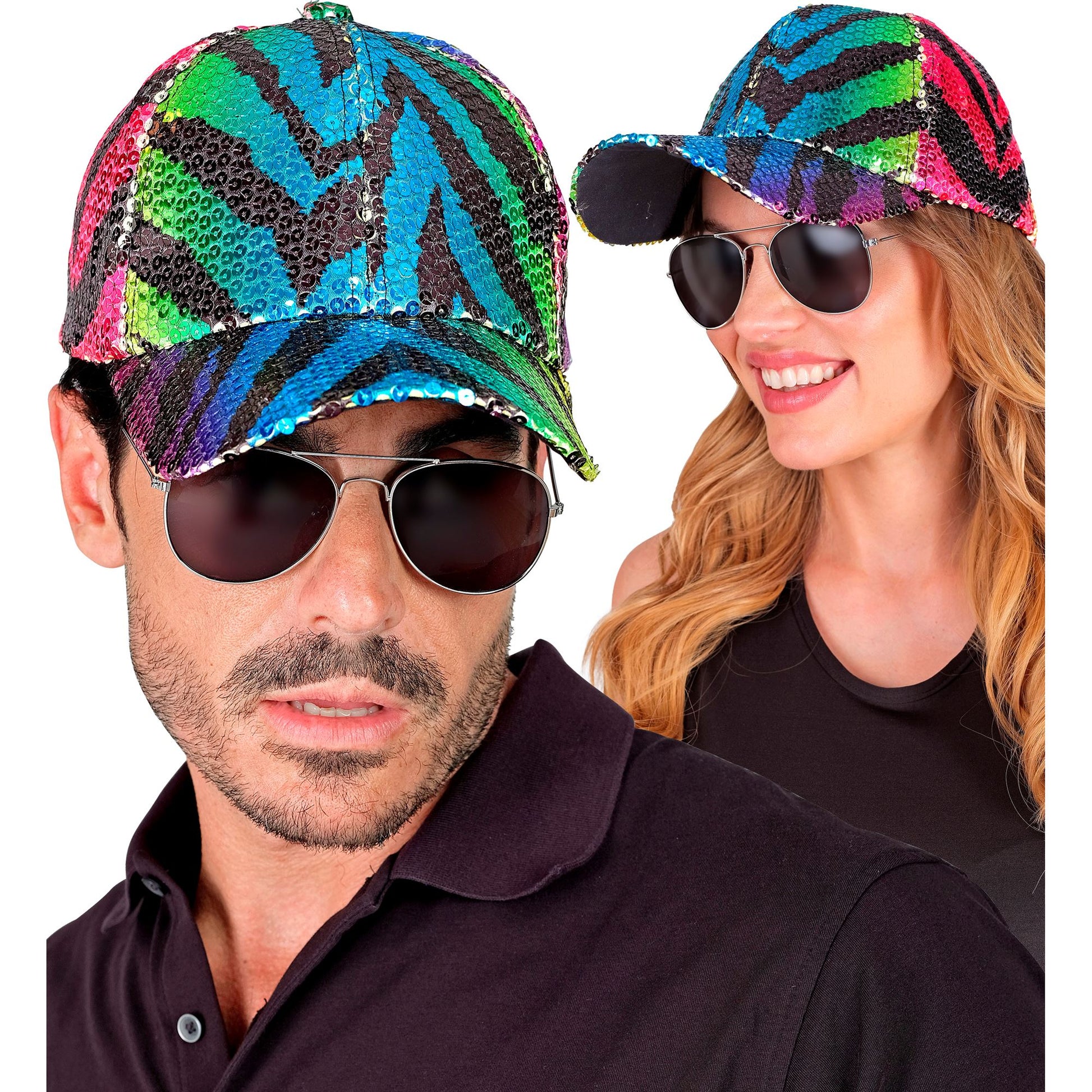 "PAILLETTEN BASECAP IN TIGERMUSTER REGENBOGEN" – Ansicht 3