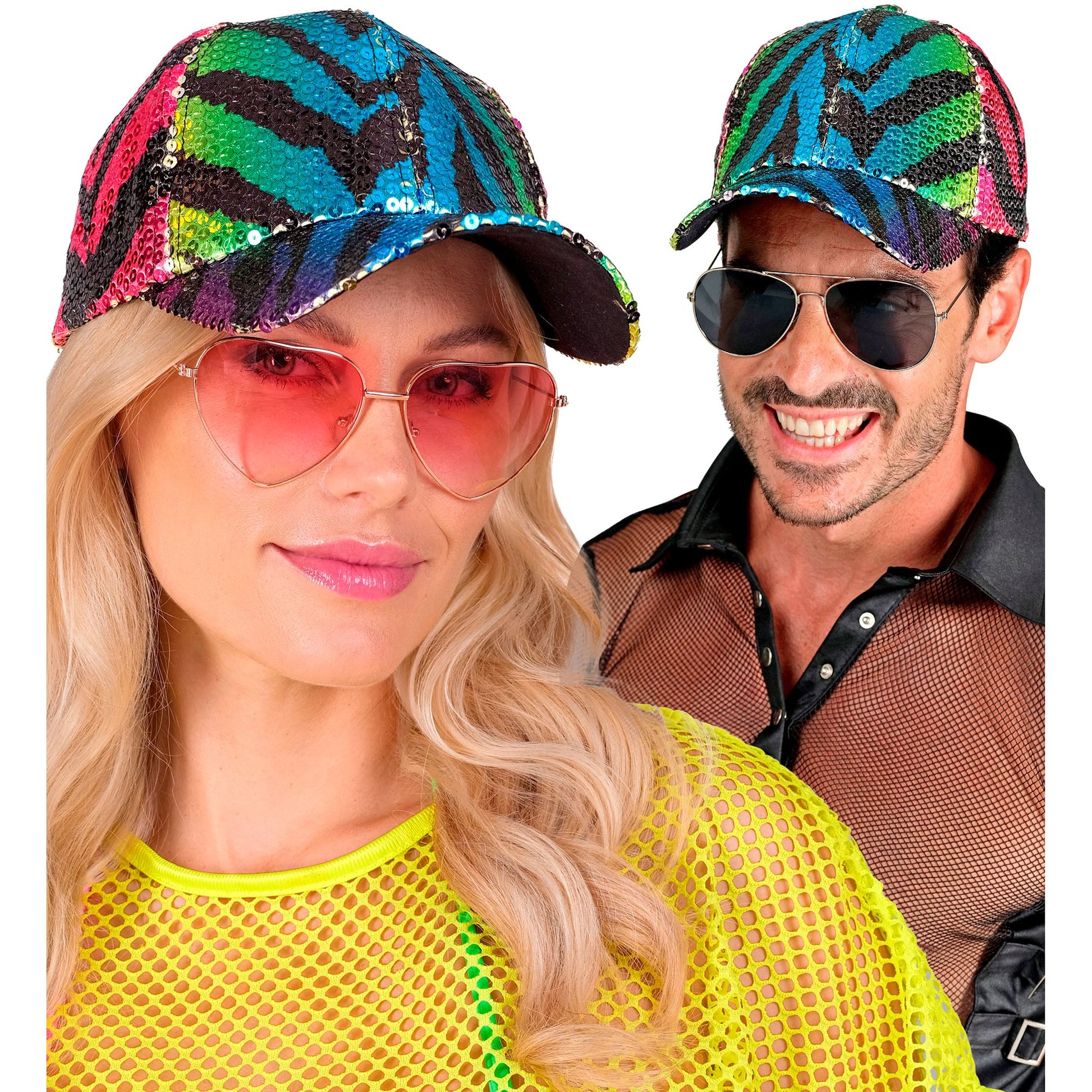 "PAILLETTEN BASECAP IN TIGERMUSTER REGENBOGEN" – Ansicht 4