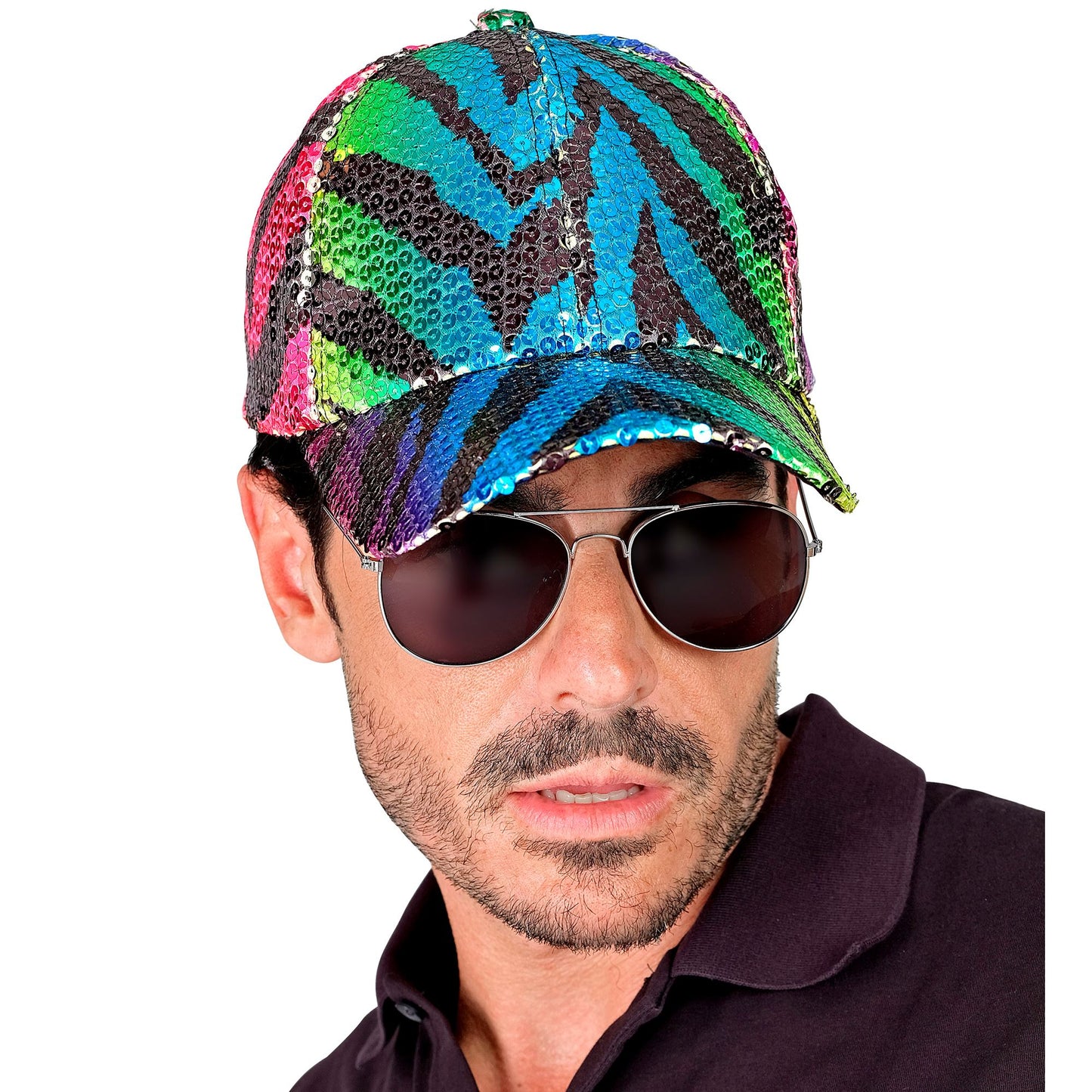 "PAILLETTEN BASECAP IN TIGERMUSTER REGENBOGEN" – Ansicht 5
