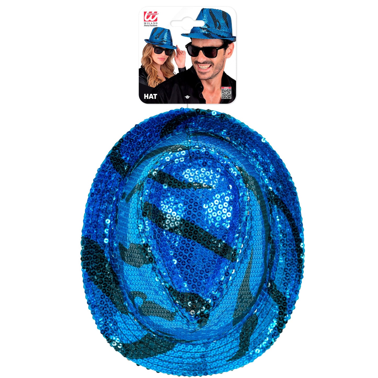"PAILLETTEN FEDORA IN BLUE WAVES MUSTER" – Detailansicht