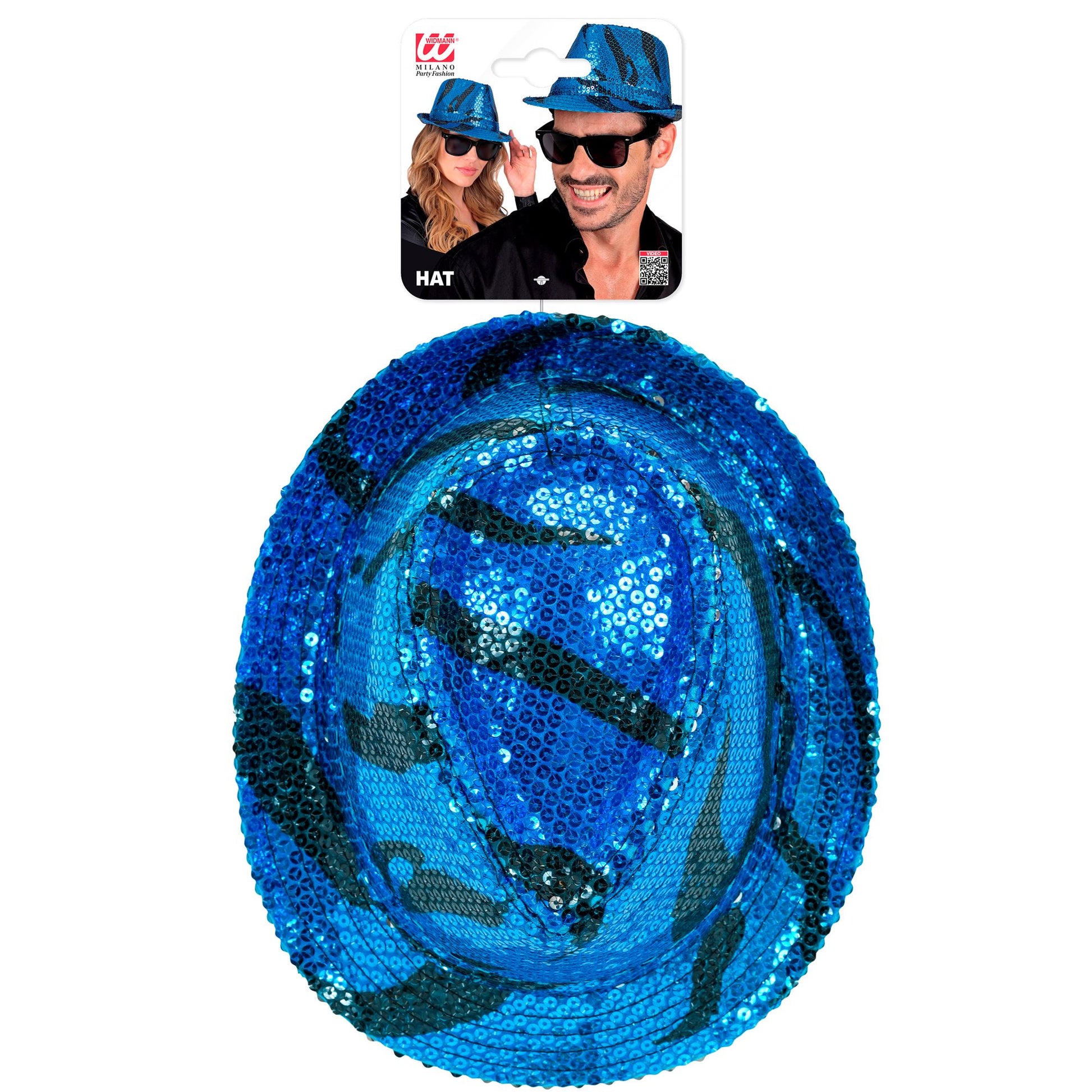 "PAILLETTEN FEDORA IN BLUE WAVES MUSTER" – Detailansicht