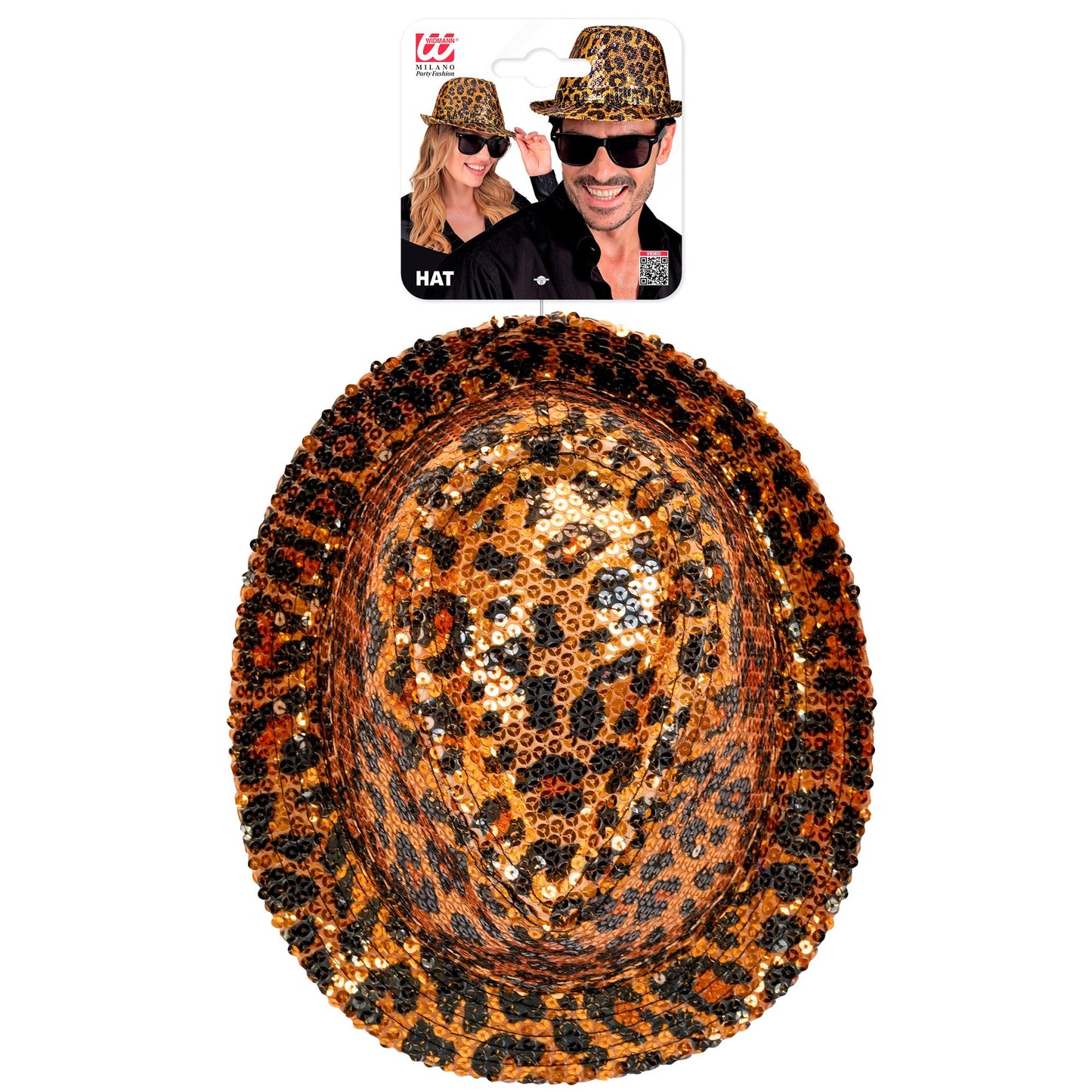 "PAILLETTEN FEDORA IN LEOPARDENMUSTER" – Detailansicht
