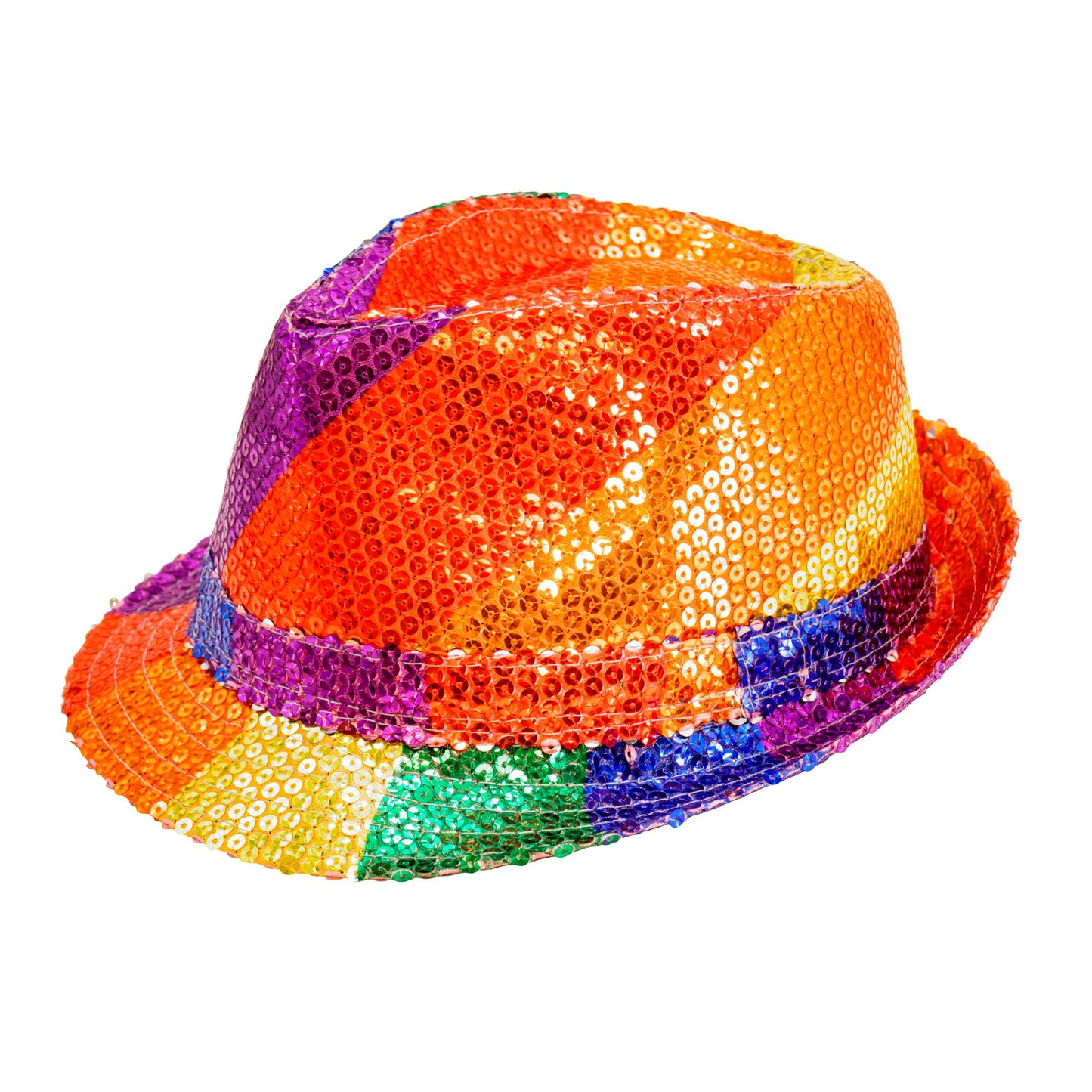 "PAILLETTEN FEDORA IN REGENBOGEN MUSTER" – Vorderansicht