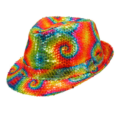 "PAILLETTEN FEDORA IN TIE-DYE MUSTER" – Vorderansicht