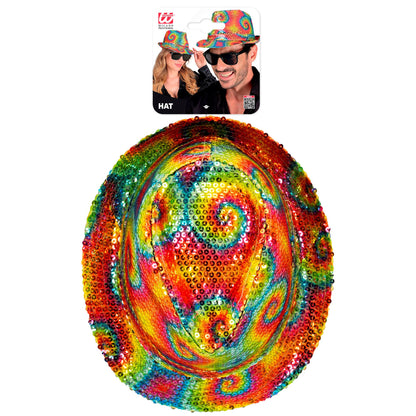 "PAILLETTEN FEDORA IN TIE-DYE MUSTER" – Detailansicht
