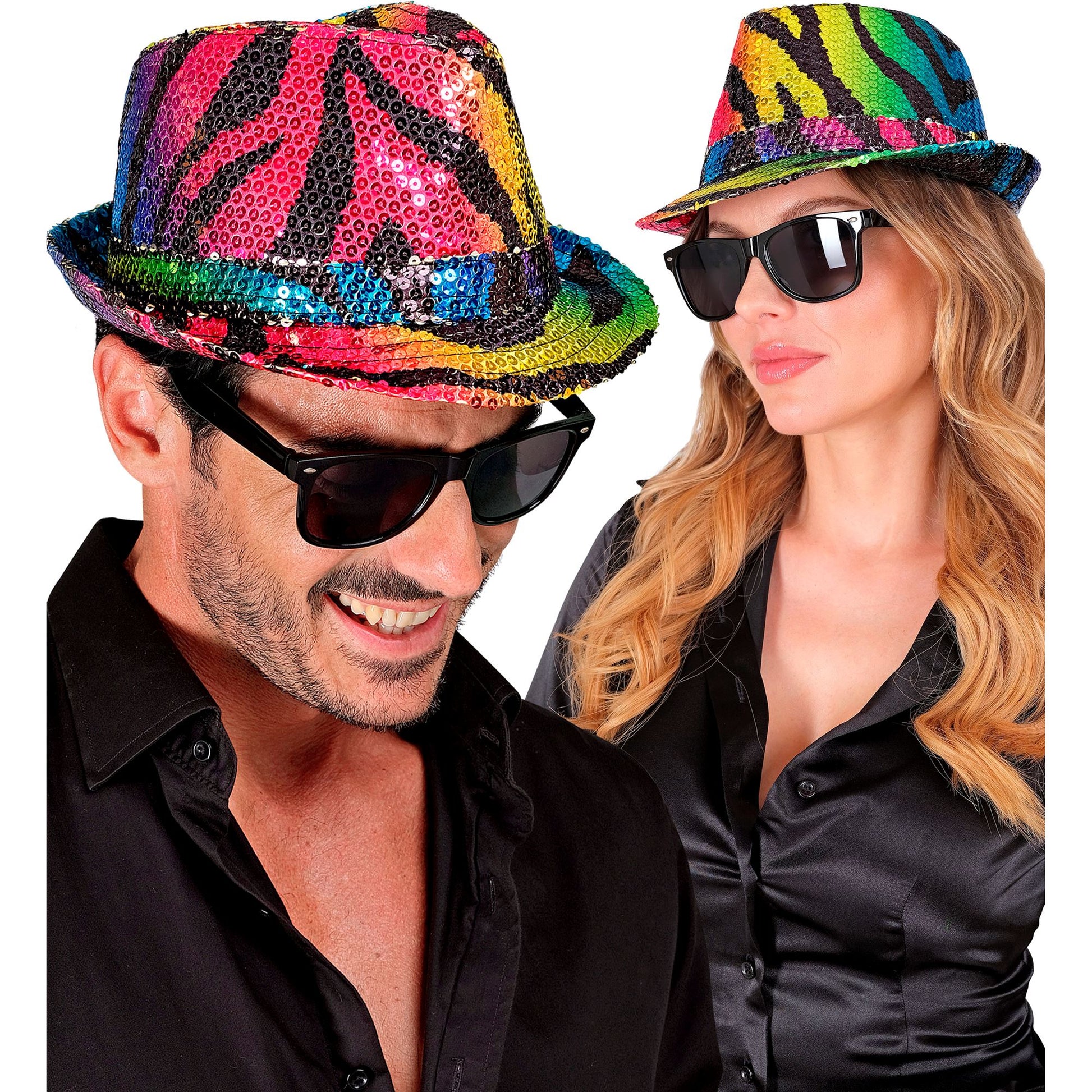 "PAILLETTEN FEDORA IN TIGERMUSTER REGENBOGEN" – Ansicht 3