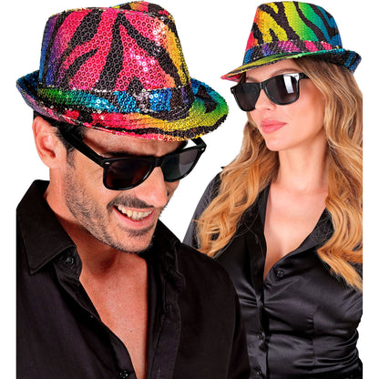 "PAILLETTEN FEDORA IN TIGERMUSTER REGENBOGEN" – Ansicht 3
