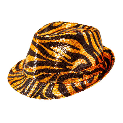 "PAILLETTEN FEDORA IN TIGERMUSTER" – Vorderansicht