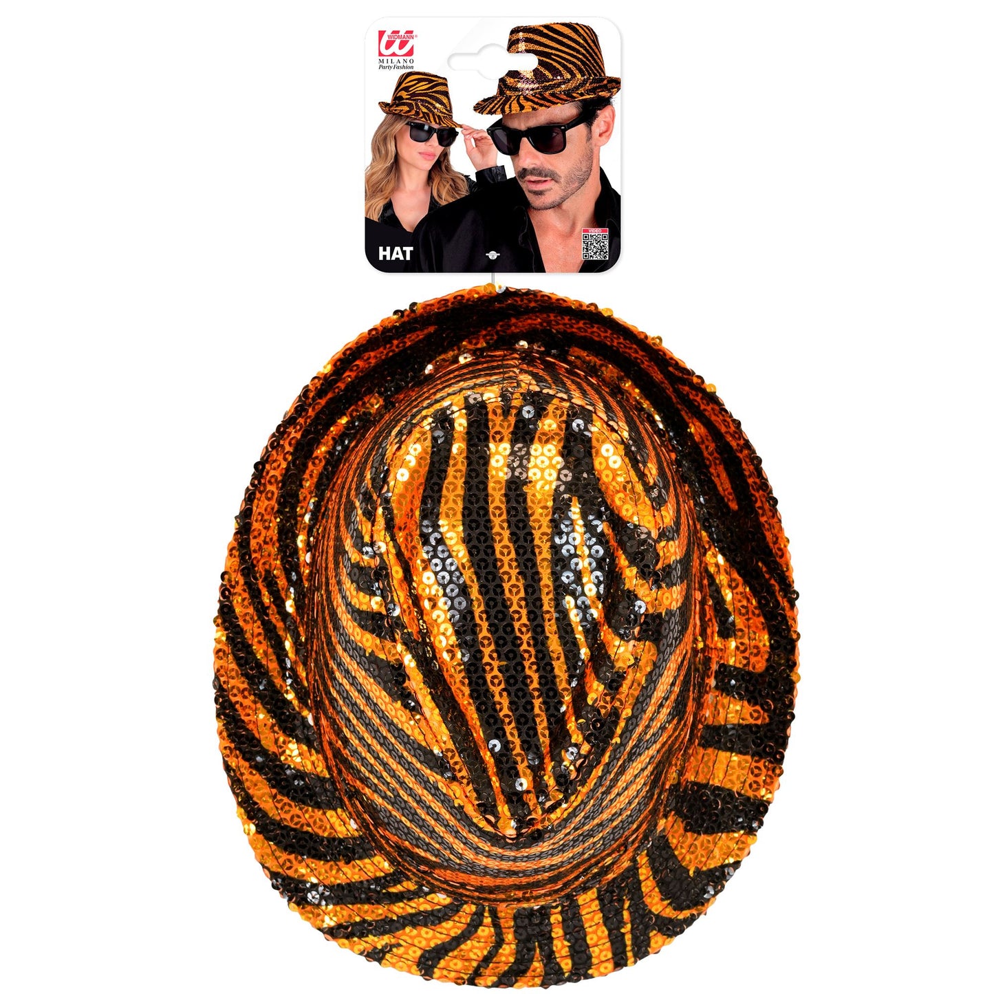 "PAILLETTEN FEDORA IN TIGERMUSTER" – Detailansicht