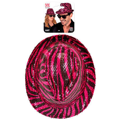 "PAILLETTEN FEDORA IN ZEBRAMUSTER PINK" – Detailansicht