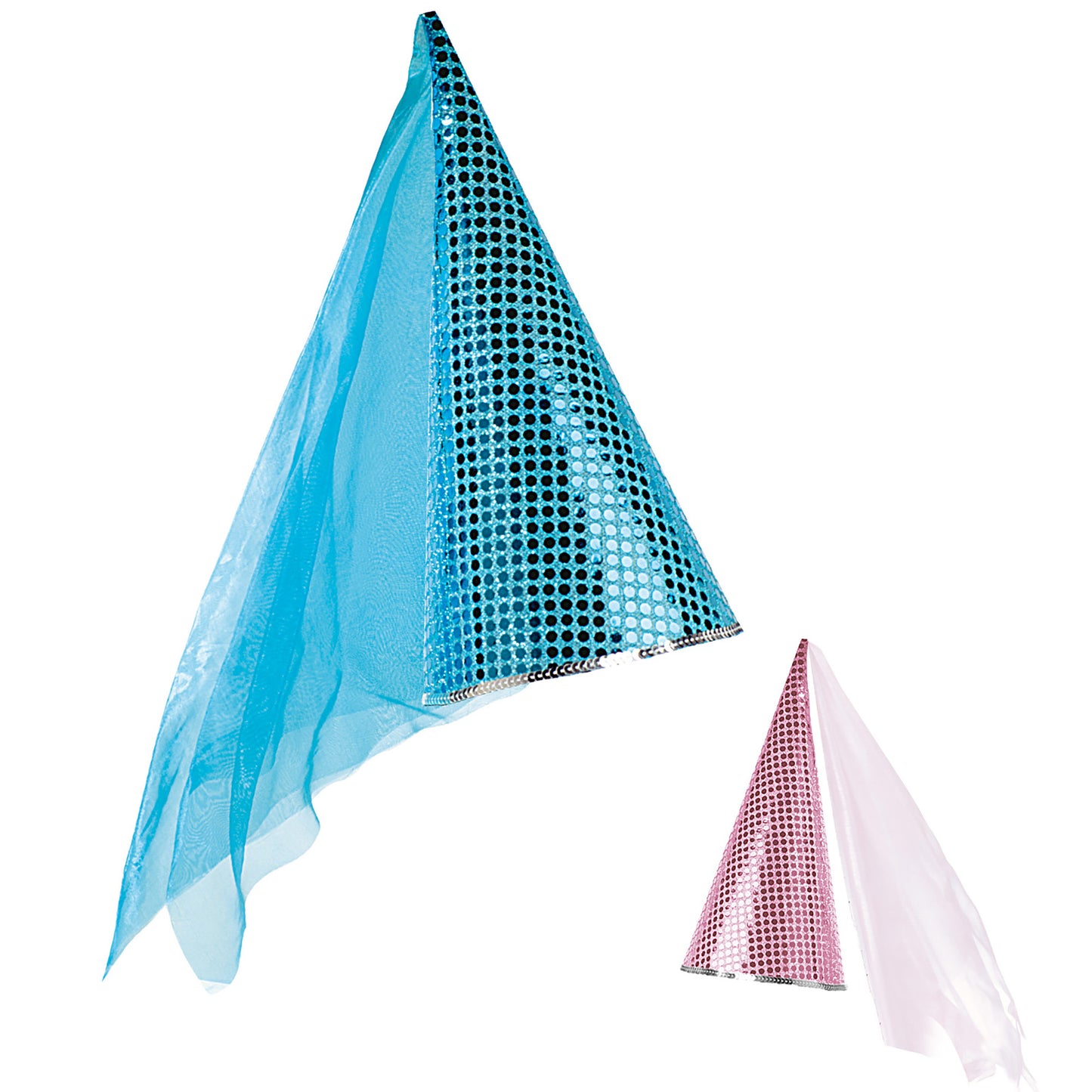 "PAILLETTEN FEENHUT MIT SCHLEIER" hellblau und rosa sort – Vorderansicht