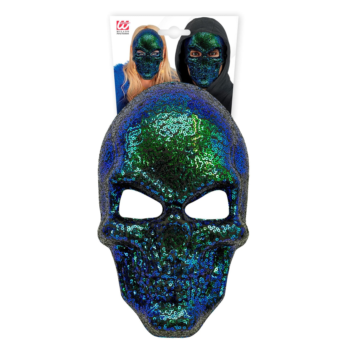 "PAILLETTEN TOTENKOPFMASKE" – Detailansicht