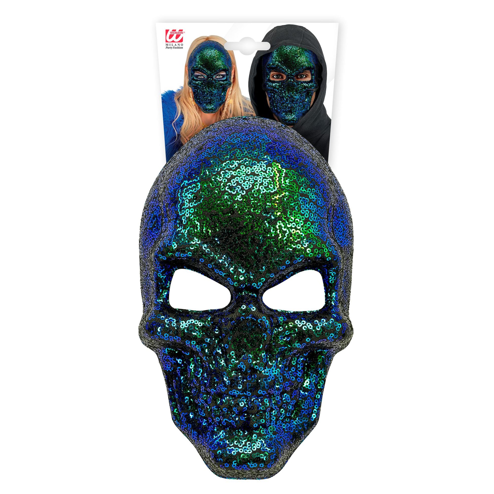 "PAILLETTEN TOTENKOPFMASKE" – Detailansicht