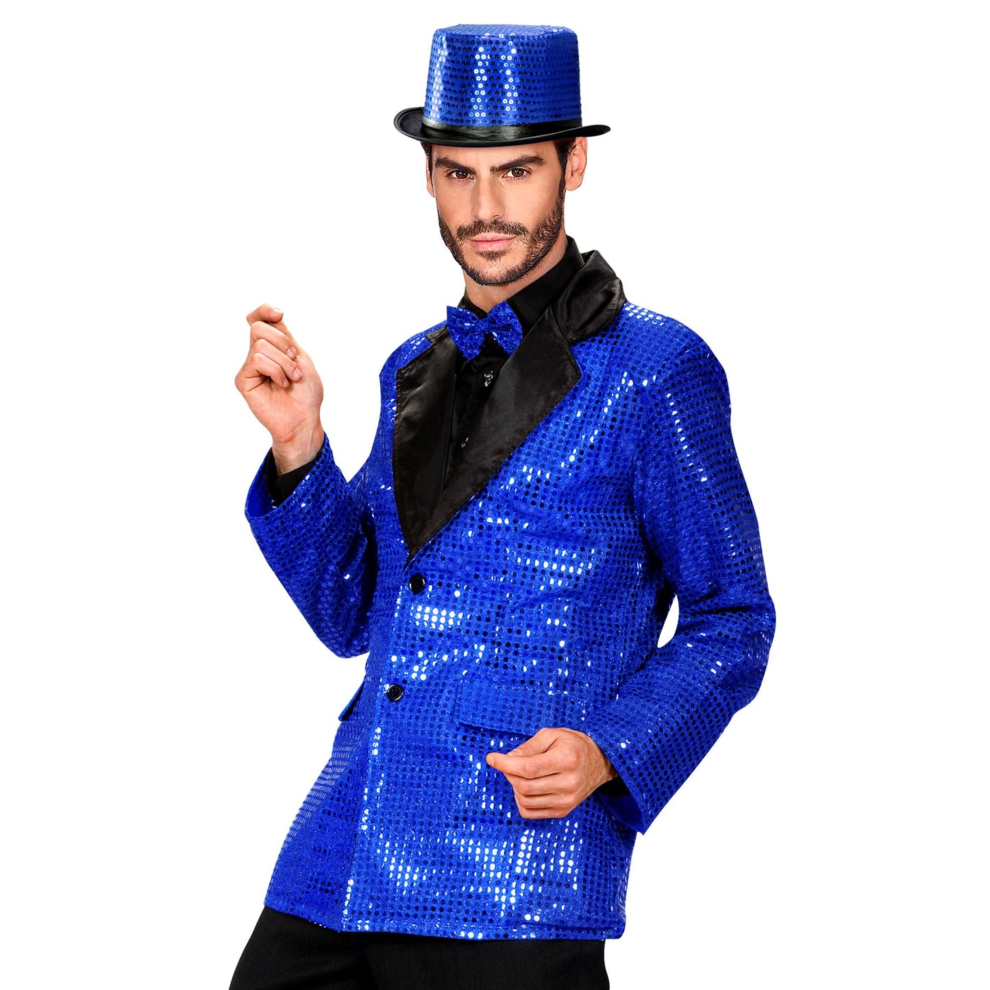 "PAILLETTENJACKE MIT KRAGEN AUS SATIN - BLAU" – Vorderansicht