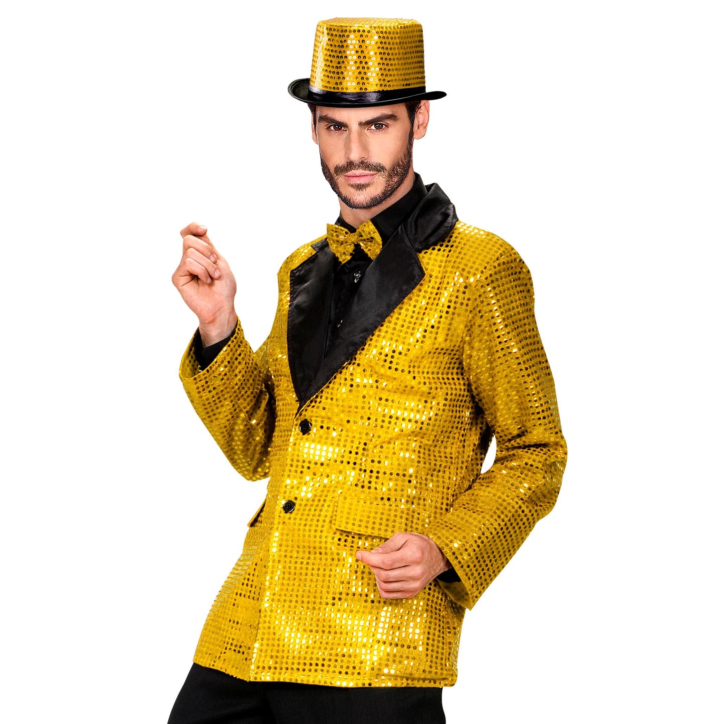 "PAILLETTENJACKE MIT KRAGEN AUS SATIN - GOLD" – Vorderansicht