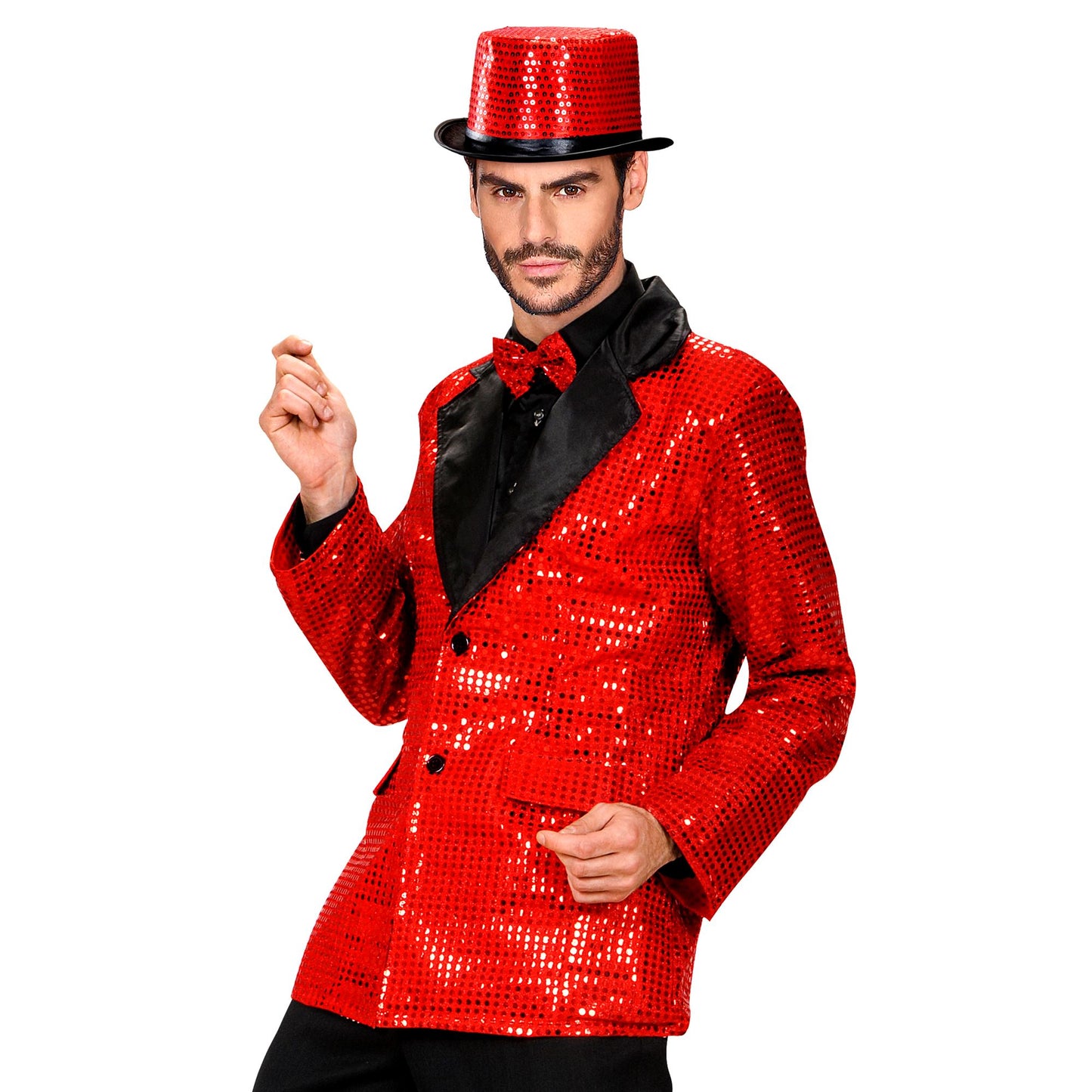 "PAILLETTENJACKE MIT KRAGEN AUS SATIN - ROT" – Vorderansicht