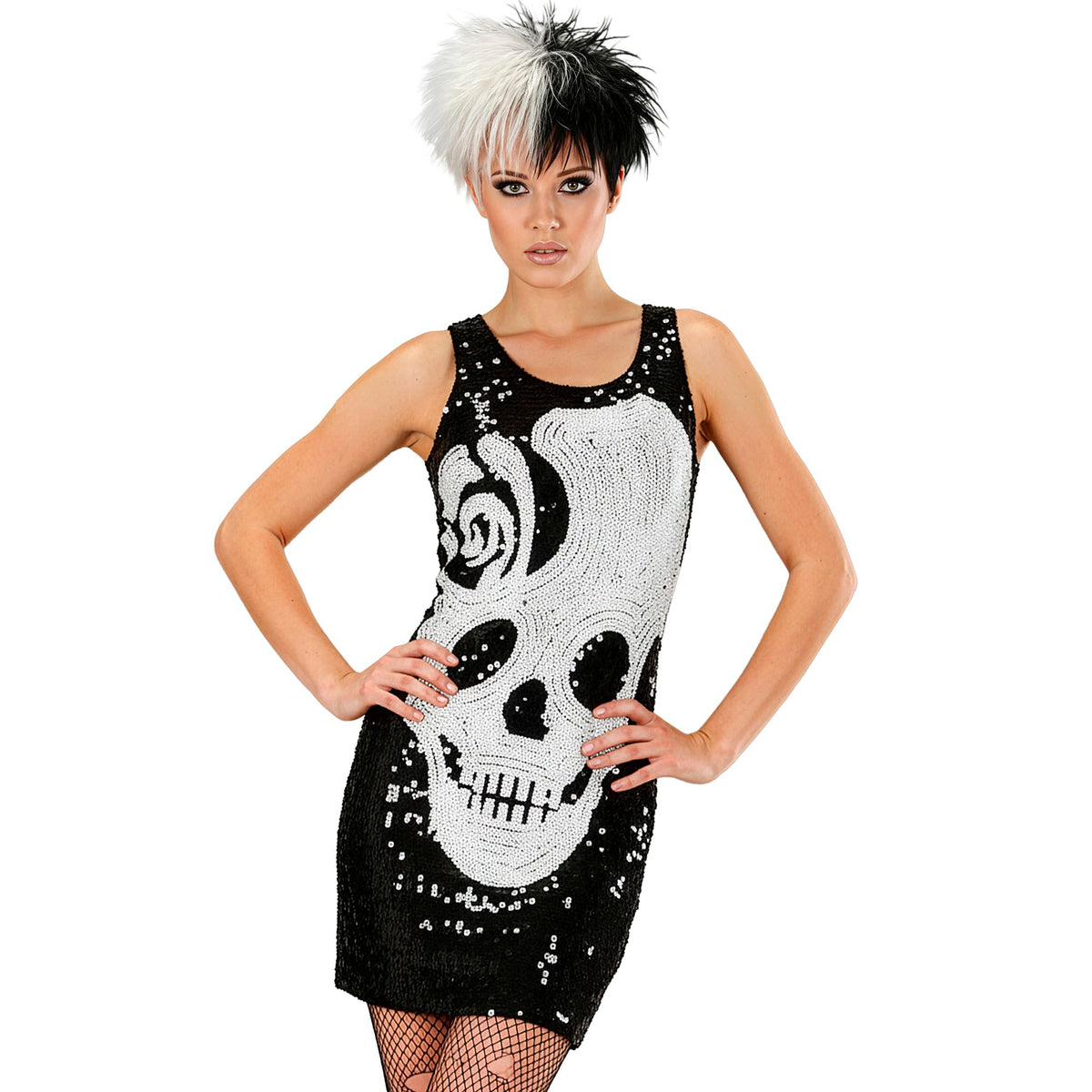 "PAILLETTENKLEID SCHÄDEL" – Vorderansicht