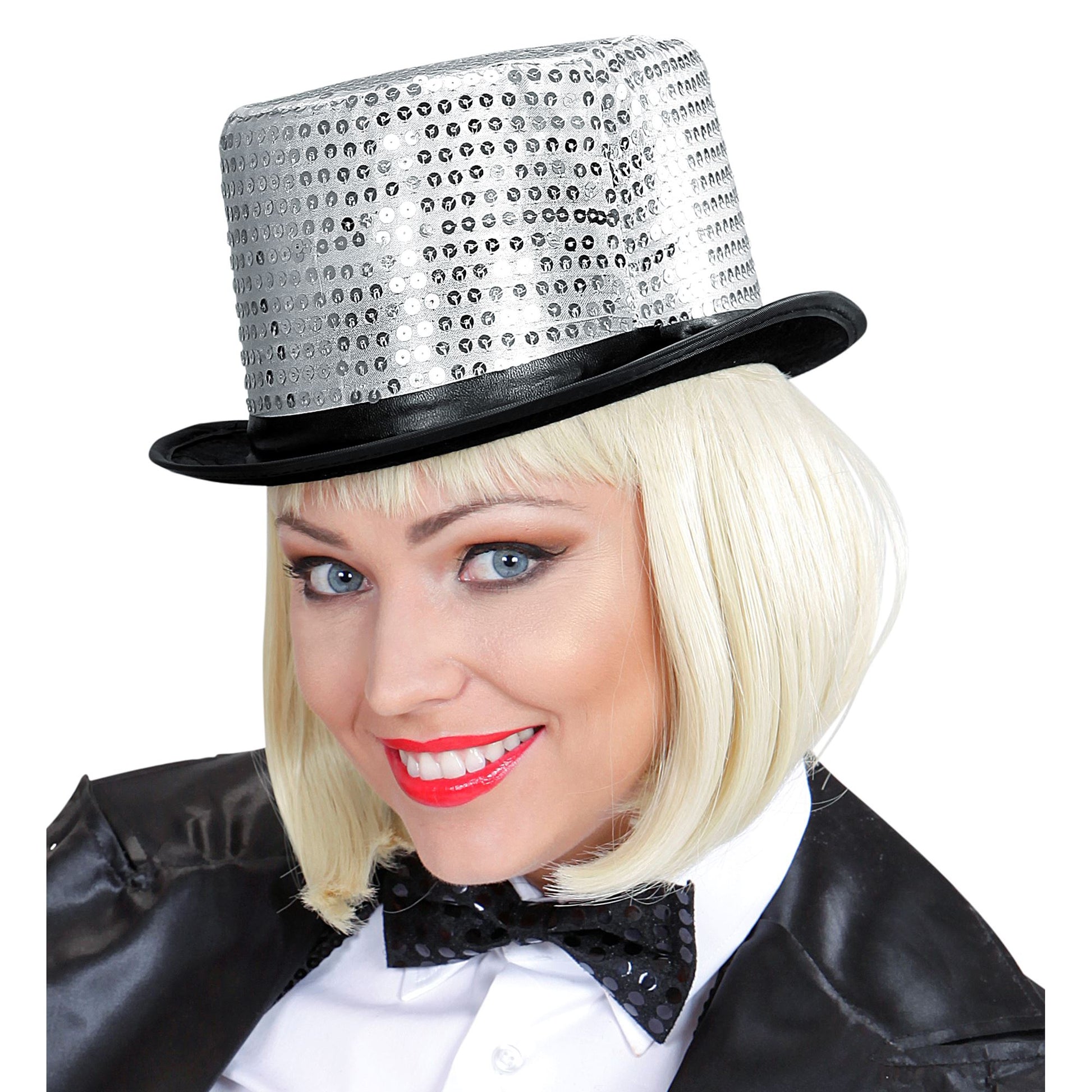 "PAILLETTENZYLINDER SILBER" 11 cm – Ansicht 3