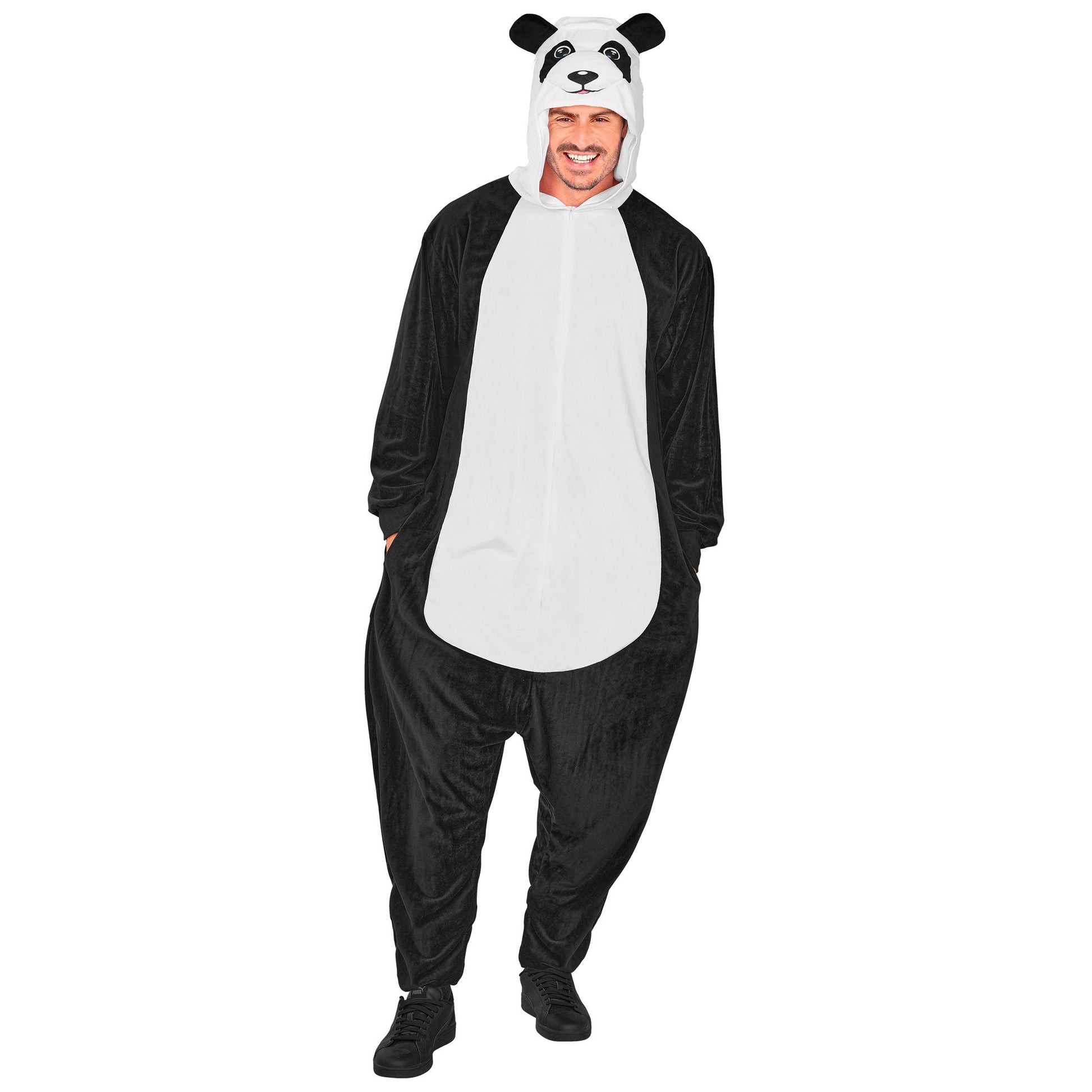 Widmann Plüsch Panda Kostüm Overall mit Kapuze – Seitenansicht