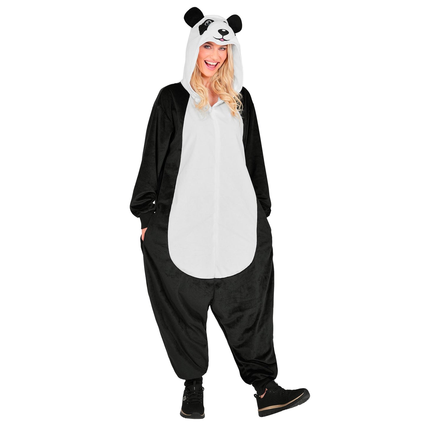 Widmann Plüsch Panda Kostüm Overall mit Kapuze – Rückansicht
