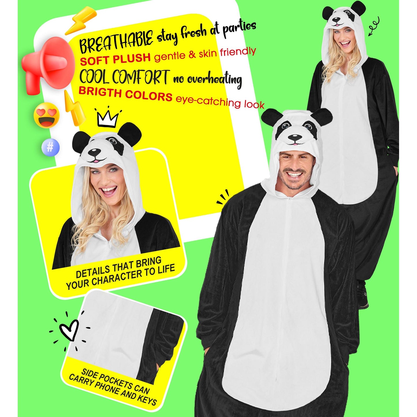 Widmann Plüsch Panda Kostüm Overall mit Kapuze – Ansicht 7