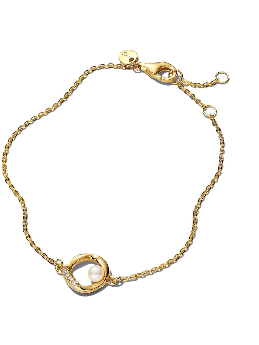 PANDORA JEWELRY Mod. ORGANICALLY SHAPED PAVÉ CIRCLE & TREATED FRESHWATER CULTURED PEARL BRACELET 563830C01-18 Schmuck Silber Silver 925°