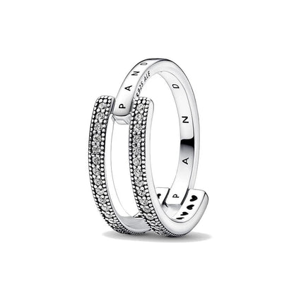 PANDORA JEWELS Mod. SIGNATURE LOGO & PAVE DOUBLE BAND - RING - Size 52 ***SPECIAL PRICE*** 192779C01-52 Schmuck Silber Silver 925°