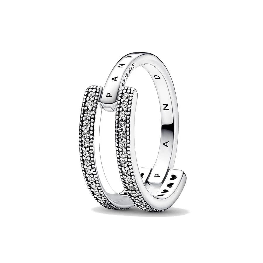 PANDORA JEWELS Mod. SIGNATURE LOGO & PAVE DOUBLE BAND - RING - Size 52 ***SPECIAL PRICE*** 192779C01-52 Schmuck Silber Silver 925°