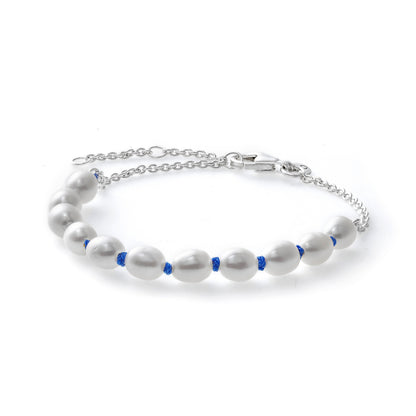 PANDORA JEWELS Mod. TREATED FRESHWATER CULTURED PEARL BLUE CORD - Size 16 ***SPECIAL PRICE*** 591689C01-16 Schmuck Blau Silver 925°