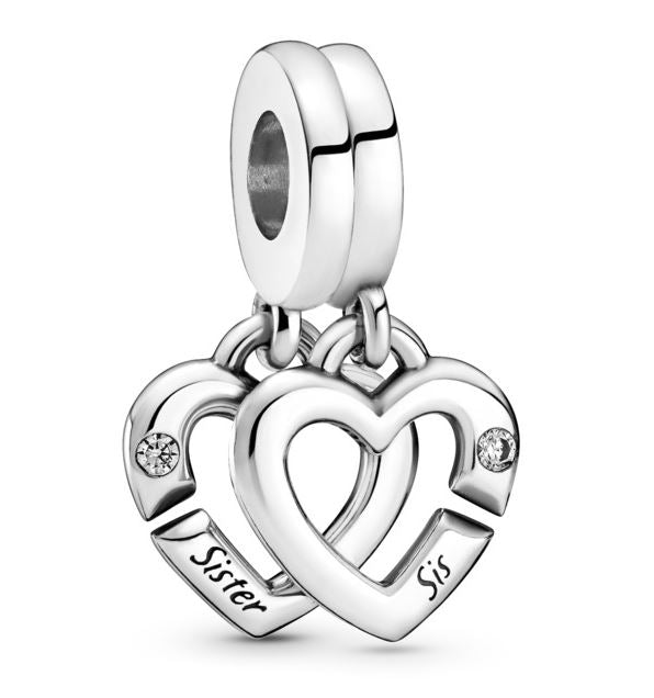 PANDORA LINKED SISTER HEARTS SPLIT DANGLE CHARM 799538C01 Schmuck Silber Silver 925°