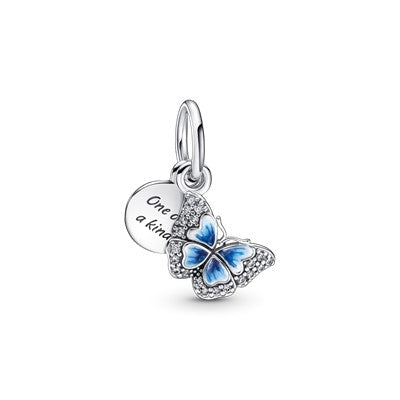 PANDORA Mod. BLUE BUTTERFLY & QUOTE DOUBLE DANGLE CHARM 790757C01 Schmuck Blau Silver 925°