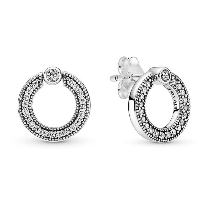 PANDORA Mod. PAVE & LOGO CIRCLE REVERSIBLE STUD EARRINGS 299486C01 Schmuck Silber Silver 925°