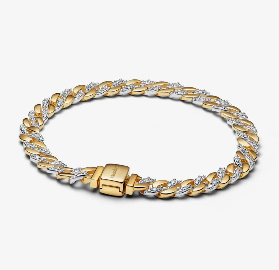PANDORA Mod. TWO-TONE PAVÉ CUBAN CHAIN BRACELET 564229C01-18 Schmuck Silber Silver 925°