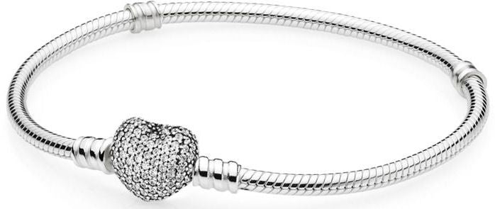 PANDORA MOMENTS SPARKLING HEART PAVE CLASP SNAKE CHAIN BRACELET 590727CZ-19 Schmuck Silber Silver 925°