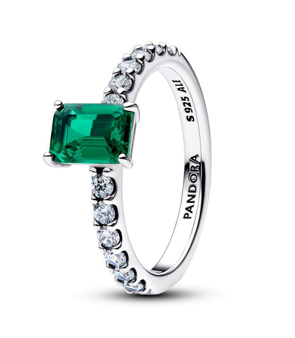 PANDORA RECTANGULAR SPARKLING GREEN HALO RING 194506C01-54 Schmuck Silber Silver 925°