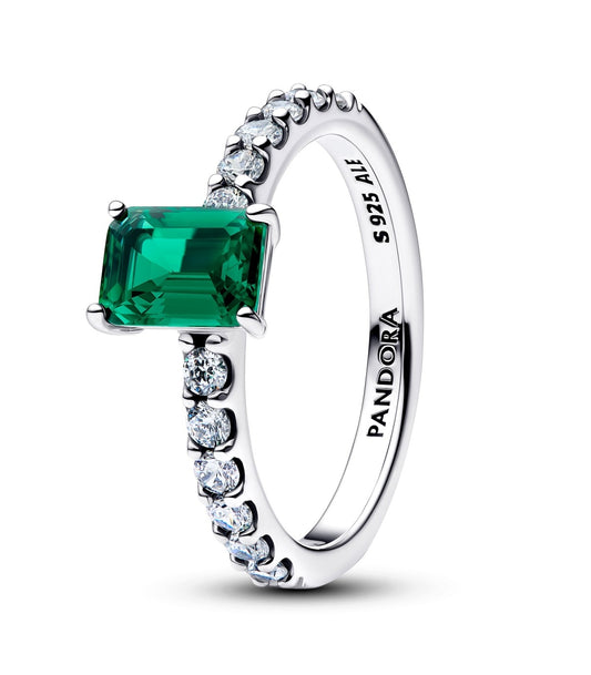 PANDORA RECTANGULAR SPARKLING GREEN HALO RING 194506C01-54 Schmuck Silber Silver 925°