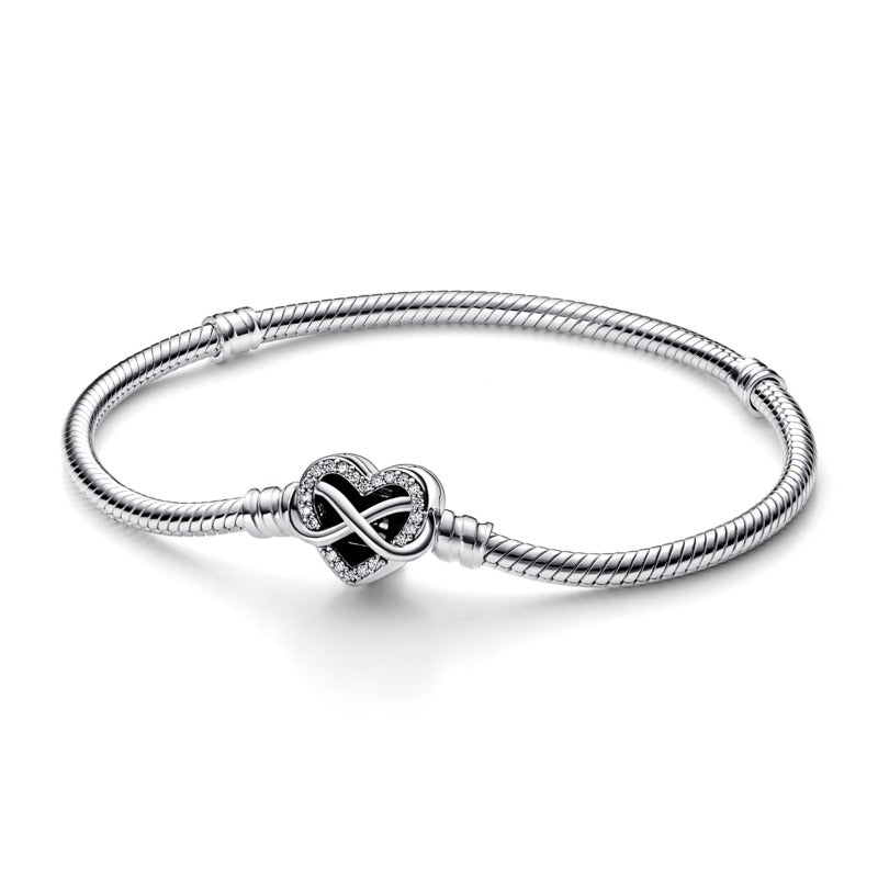 PANDORA SPARKLING INFINITY HEART CLASP SNAKE CHAIN BRACELET 592645C01-19 Schmuck Silber Silver 925° -