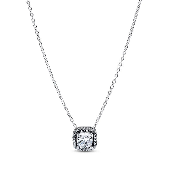 PANDORA SPARKLING SQUARE GREEN HALO PENDANT NECKLACE 393560C02-45 Schmuck Silber Silver 925°