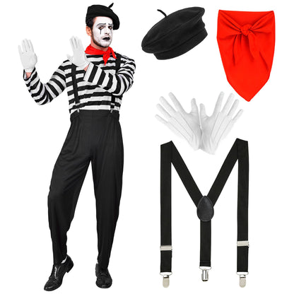 "PANTOMIME" (Oberteil, Hose, Hosenträger, Halstuch, Handschuhe, Mütze) – Detailansicht