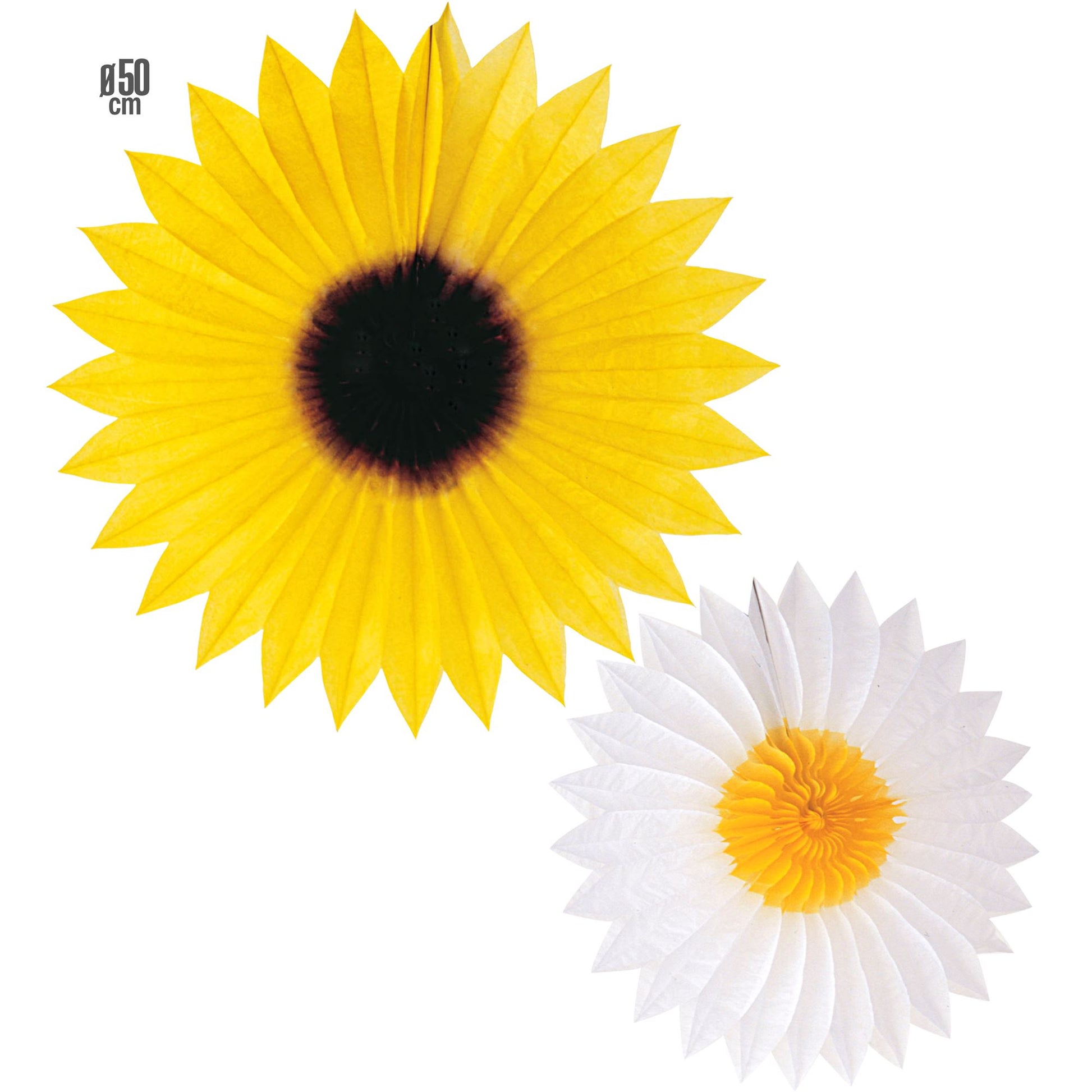 "PAPIERFÄCHER GÄNSENBLÜMCHEN UND SONNENBLUME" Ø 50 cm - sort. In 2 Modellen – Vorderansicht