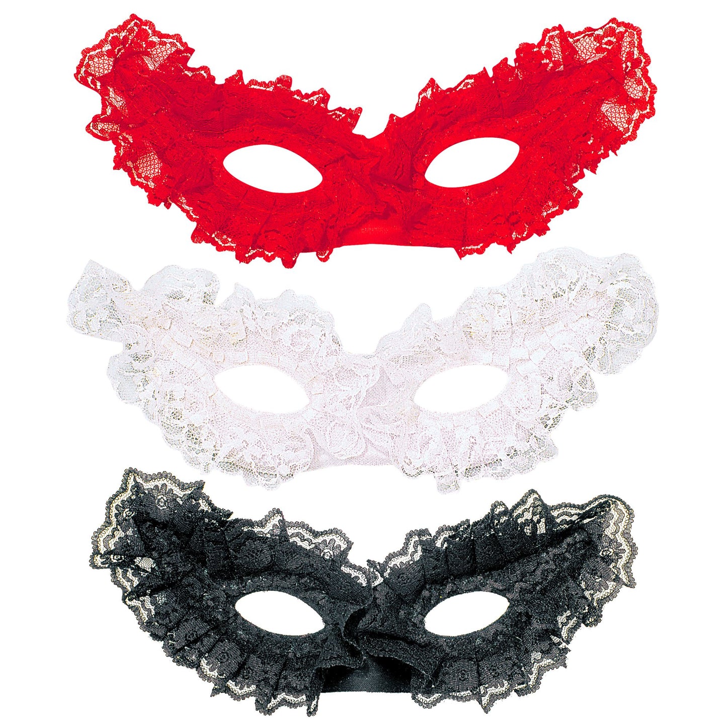 "PAPILLON AUGENMASKE MIT SPITZE" 3Farben sort.: schwarz, rot, weiß – Vorderansicht