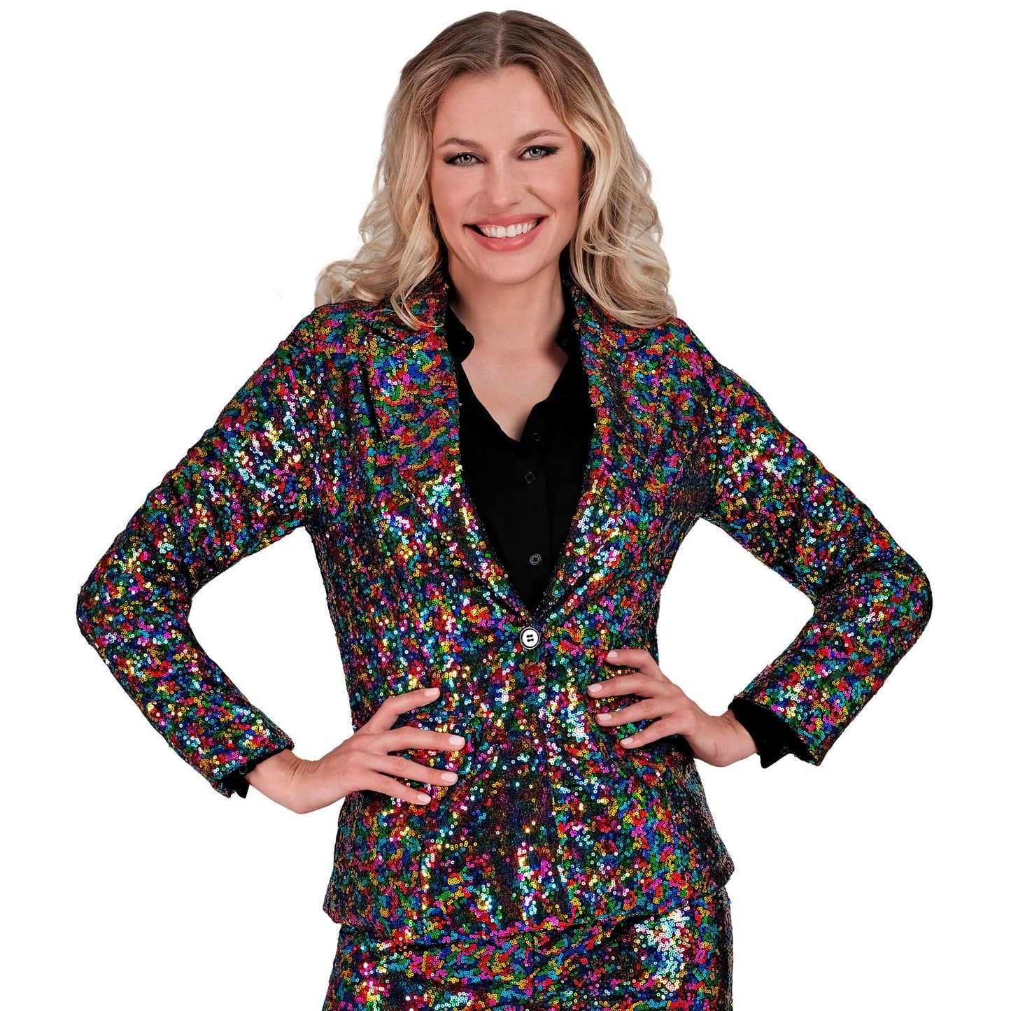 "PARTY FASHION BLAZER" (Pailletten Blazer bunt) – Detailansicht